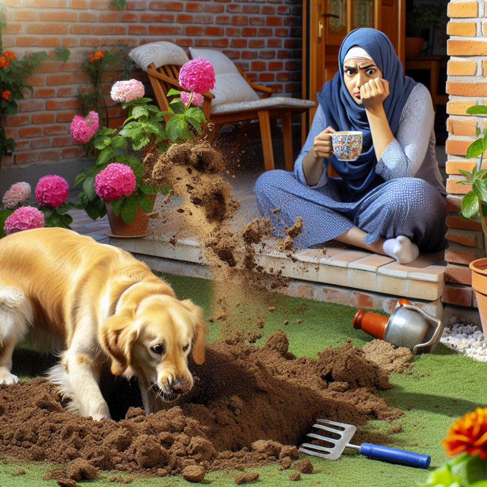 Dog digging in the garden