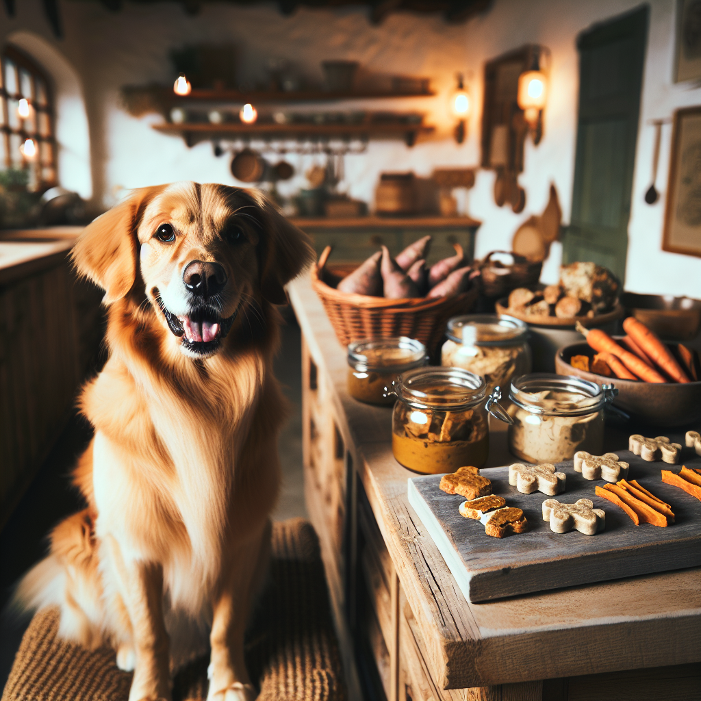 Healthy homemade treats for dogs on a kitchen counter