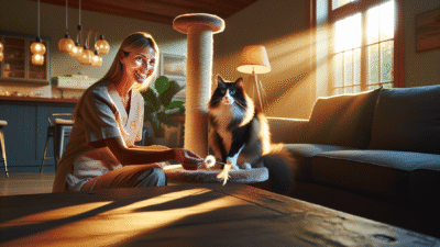 Vet helps cat use scratching post to prevent sofa damage