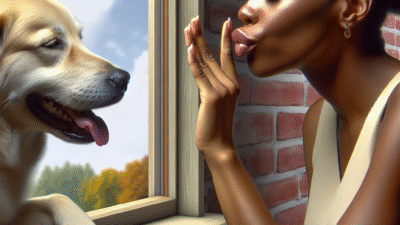 Calm dog responding to quiet command at home