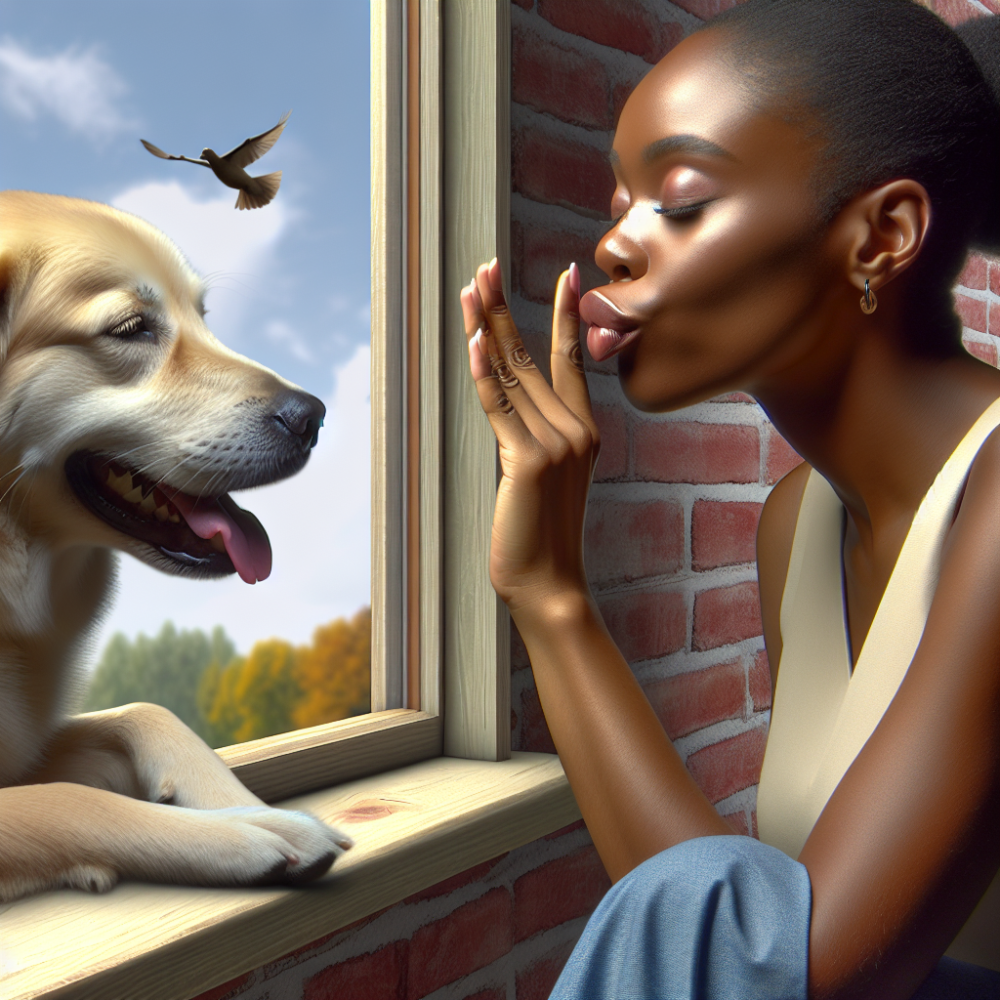 Calm dog responding to quiet command at home