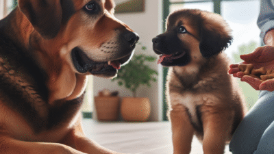Introducing a new puppy to an older dog with positive reinforcement