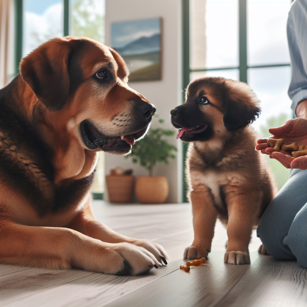 Introducing a new puppy to an older dog with positive reinforcement