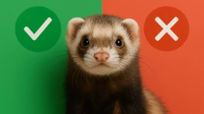 A ferret with a green checkmark on one side and a red cross on the other.